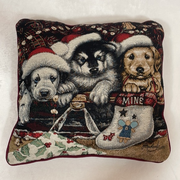 Puppy Tapestry Holiday Throw Pillow - Picture 3 of 4